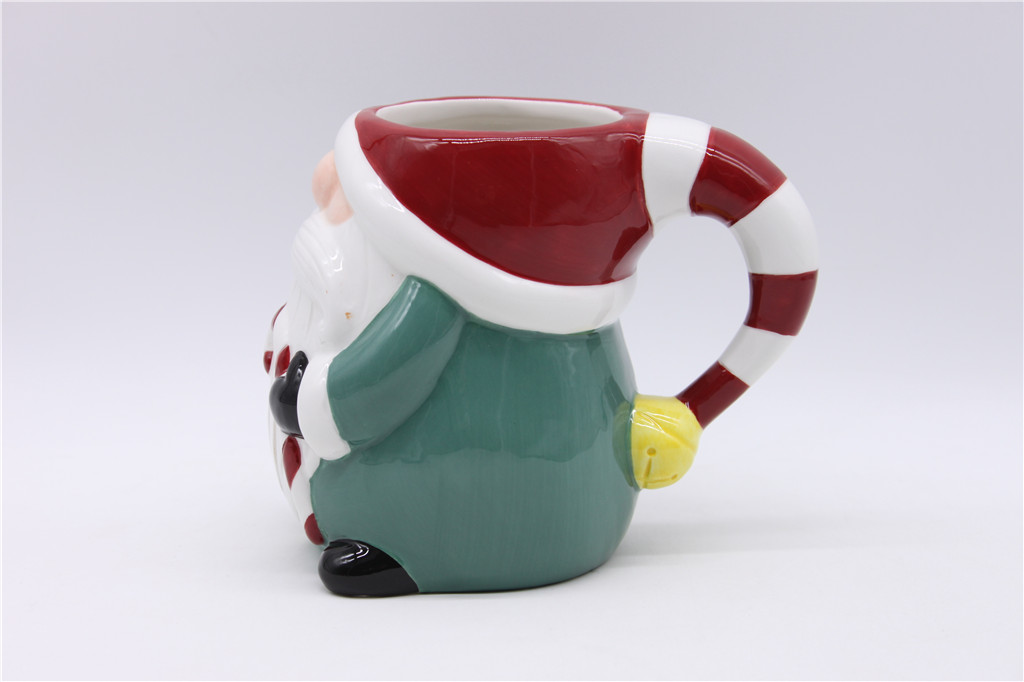 Black Ceramic Gnome Mug Green, Black Handpainting Christmas Mug Green