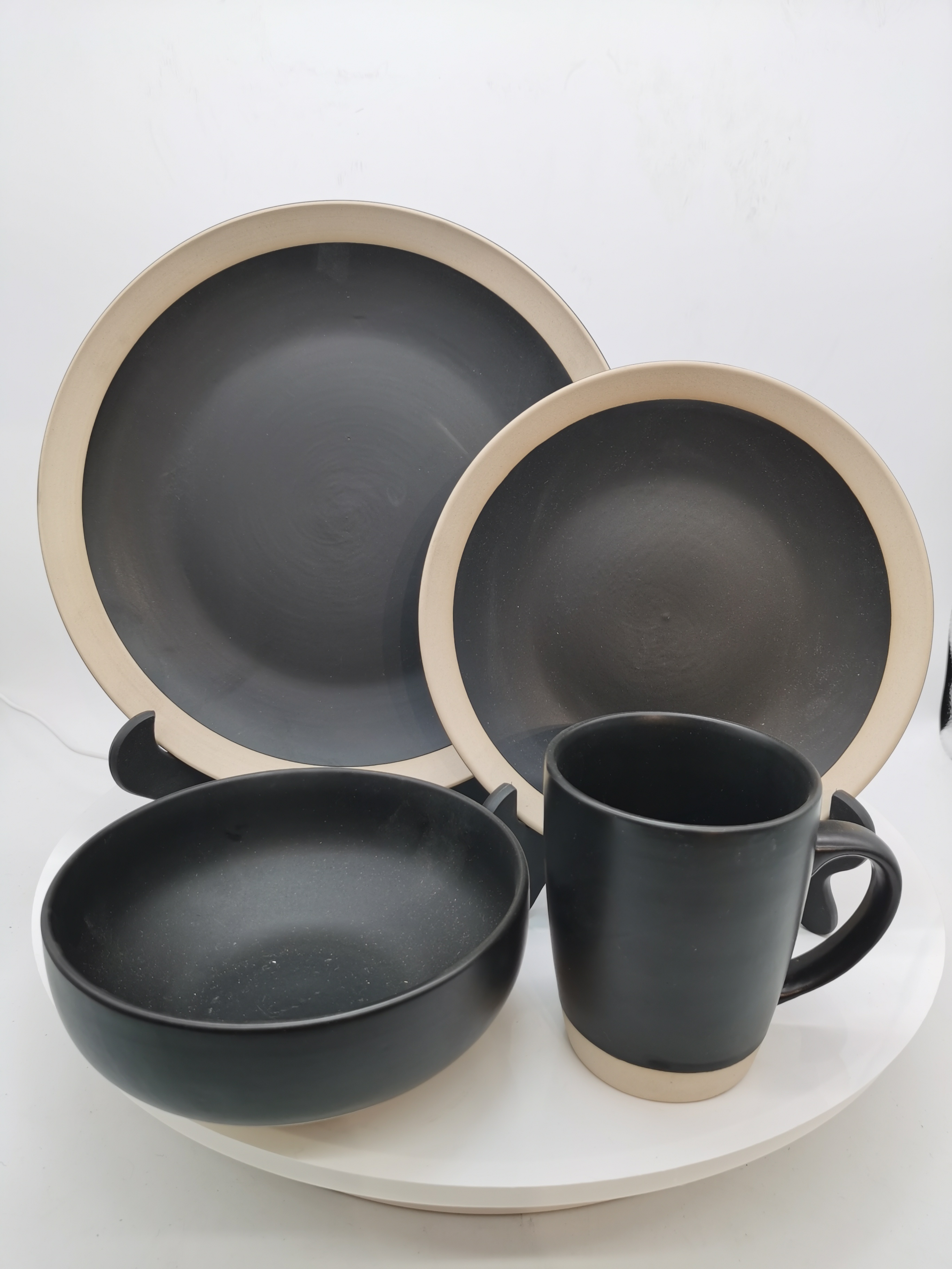 Black matte without glaze in bottom stoneware set