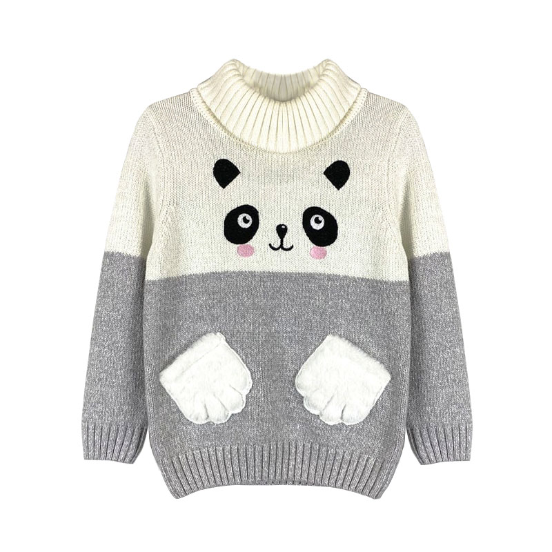 Girls' Three-dimensional embroidered pattern Long Sleeve Turtleneck Sweater
