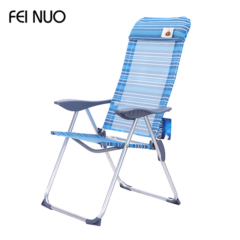 portable folding reclining aluminum beach lounge chair with headrest