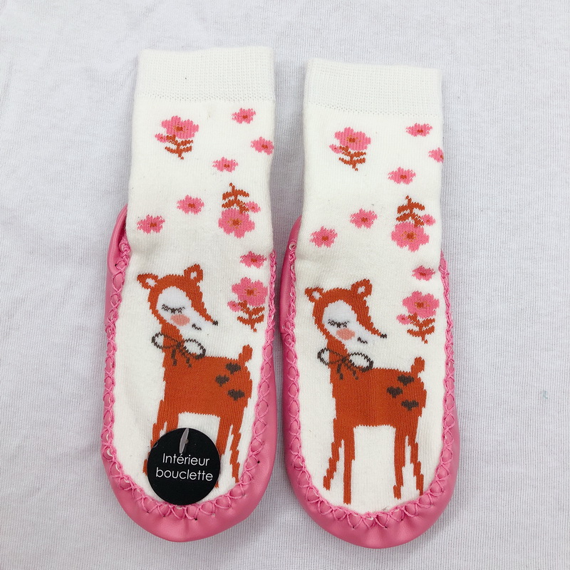 Baby girls jacquard full terry inside hoem socks with PU sole