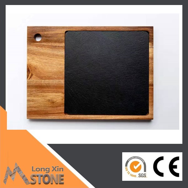 China natural Acacia wood with black slate food tray