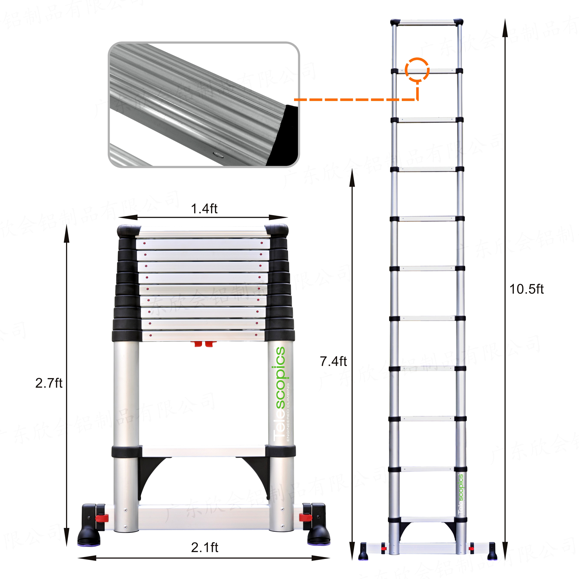 14 ft Reach Professional Wide Step Telescoping A-frame Ladder