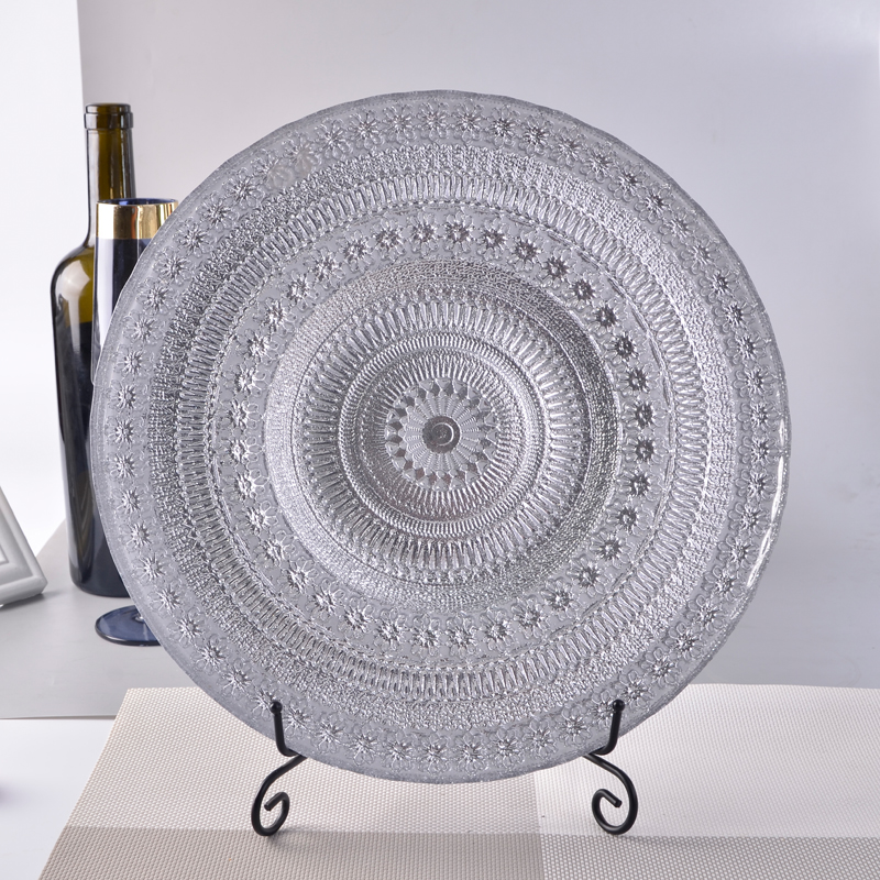 Electroplated Colorful Glass Charger Plate with Flower