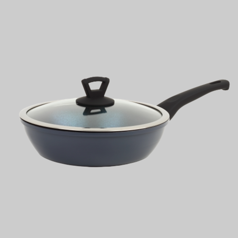 Fake forged aluminum deep frying pan with lid