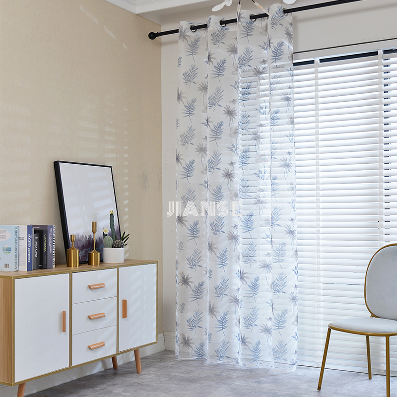 CURTAIN A3785 Flat mesh fabric fancy leaf printing curtain for living room home window