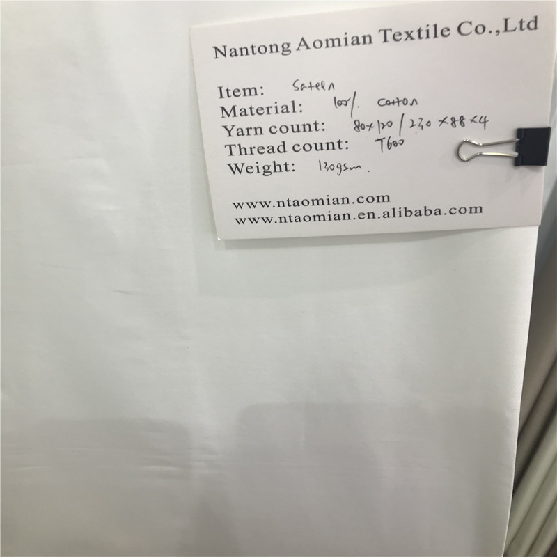 100% cotton sateen fabric 80*100/230*90*4 600TC