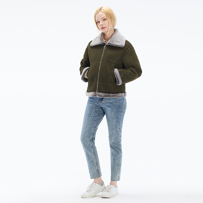 "067 Ladies' PU fake fur bonded jacket"