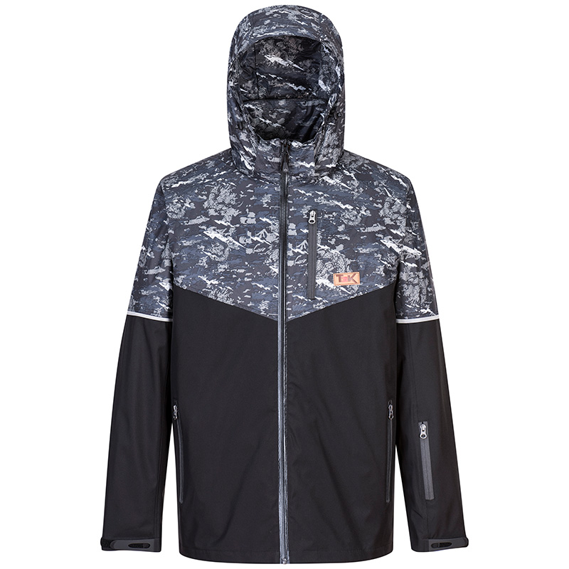 Men's polyester print sewing together with solid jacket
