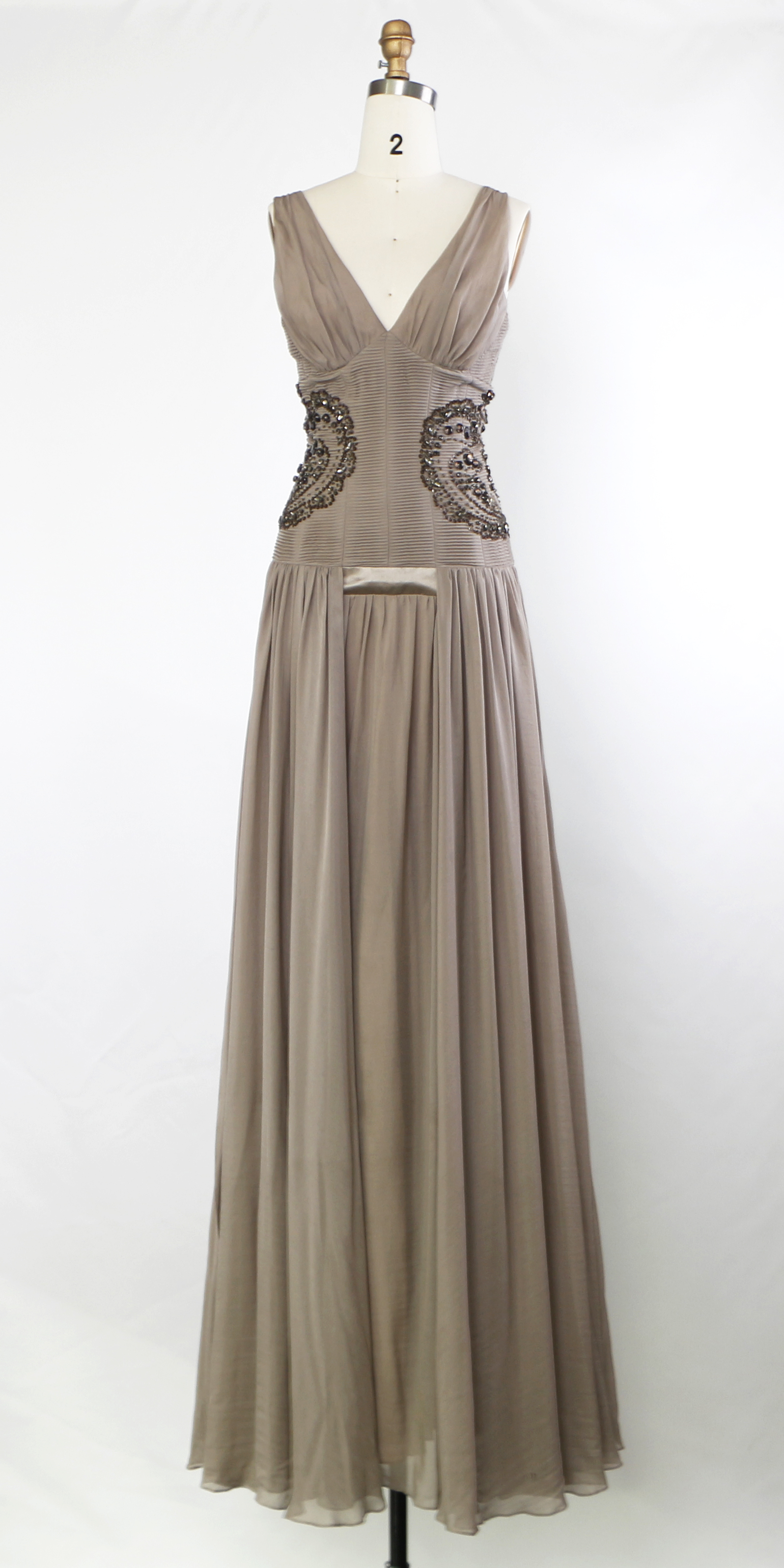 Women's Sexy Deep V Neck Backless Chiffon with Beading Formal Maxi Evening Dress