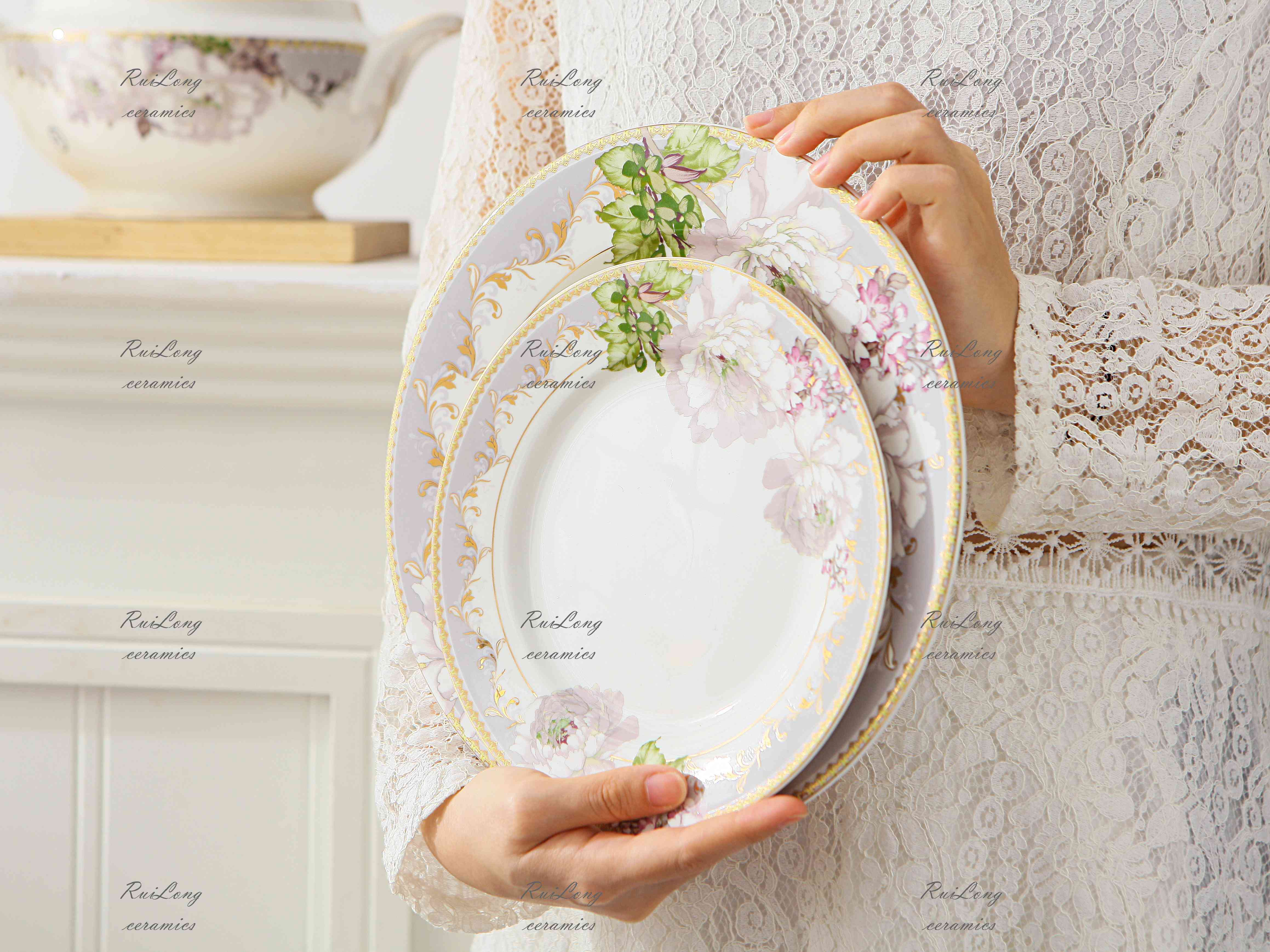 New Product Ideas Factory Wholesale Restaurant luxury flower design dinner plate