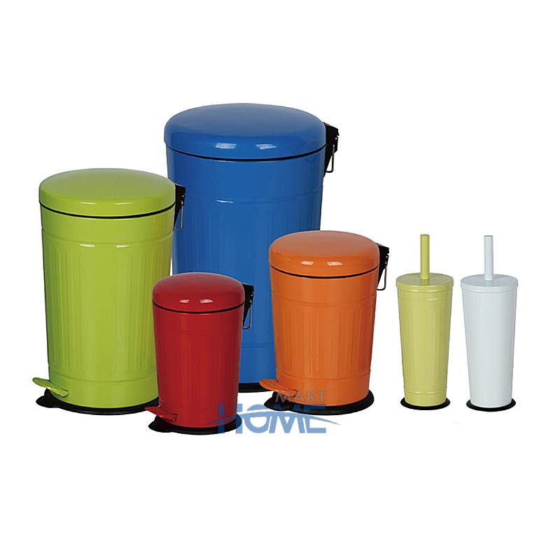 Round Step Trash Can Foot Pedal Dustbin Bathroom Storage Bin Cleaning Toilet Brush Holder Metal Garbage Bin with Lid