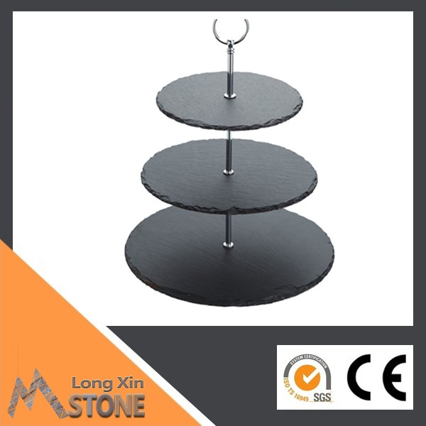 Chinese natural black slate cake stand 3-tier