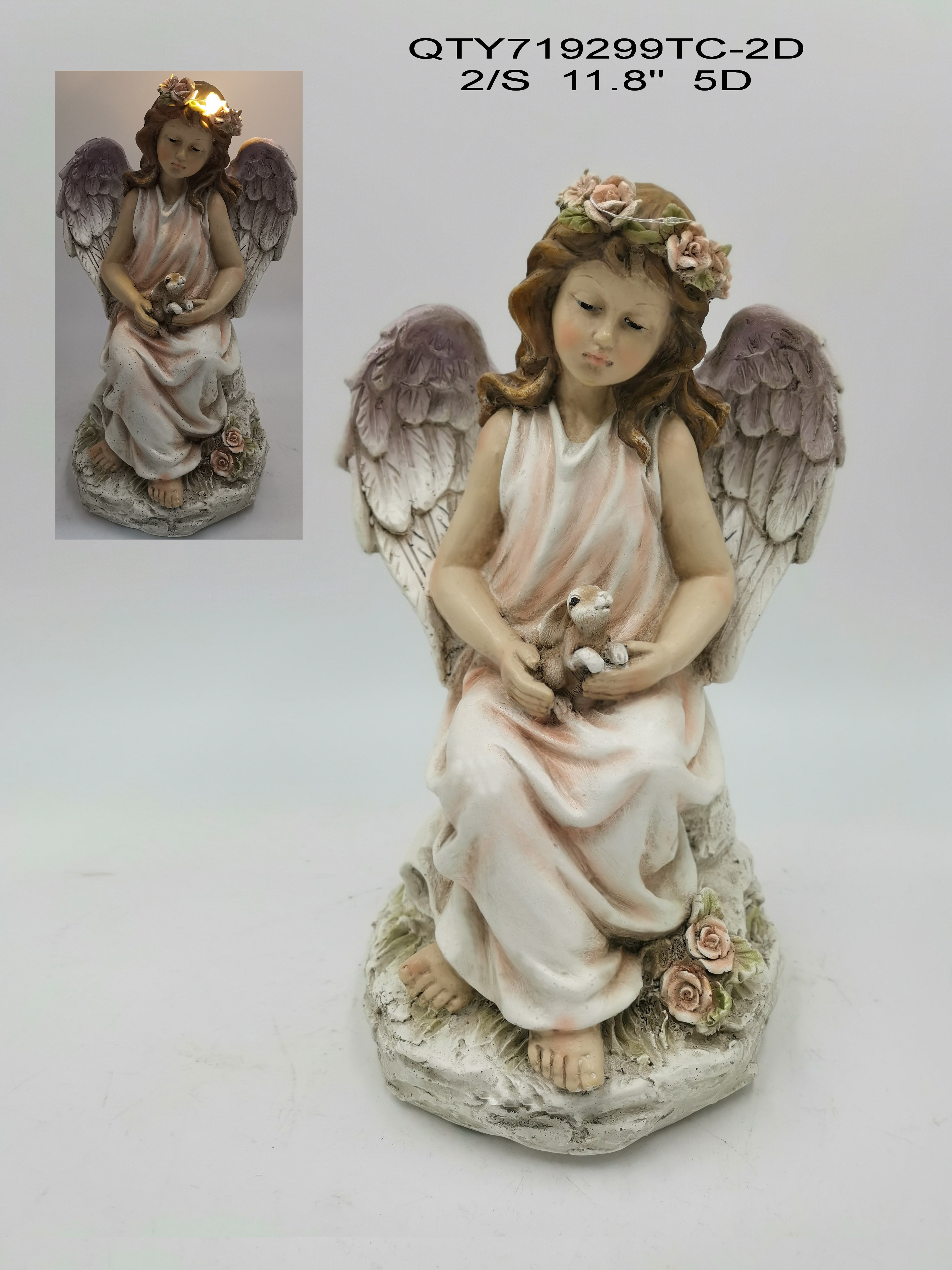 Garden decorations Angel holding a rabbit with LED light