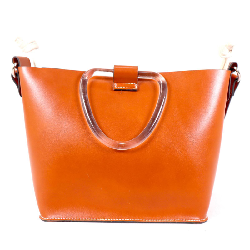 Tan resin handle drawstring cross body