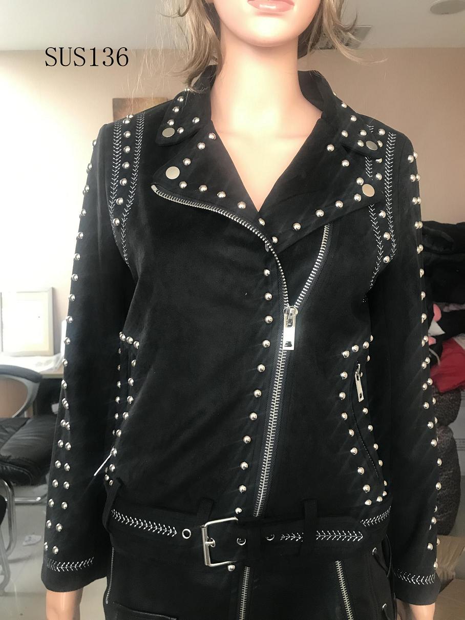Ladies Print Embroidery With Studs Suede Jacket