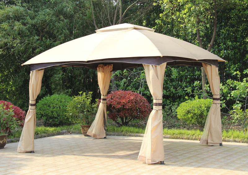 3×3.65M Umbrella Gazebo w/ mosquito net & corner curtain