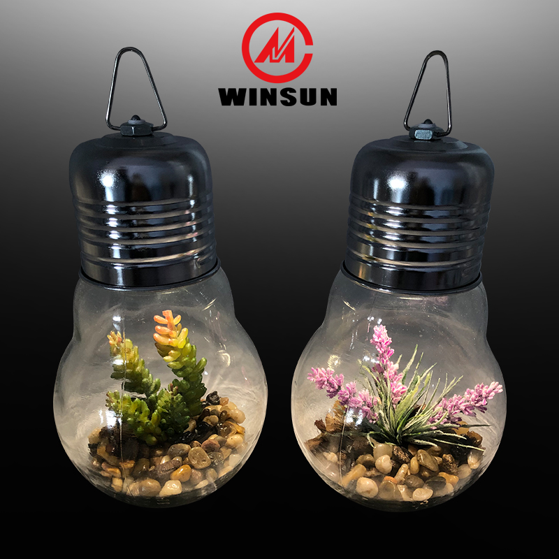 Led Light Big Bulb With Artificial Plants And Cobblestone