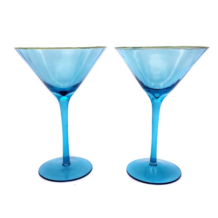 Hand Made Sprayed Blue Color with Gold Rim Cocktail Glass