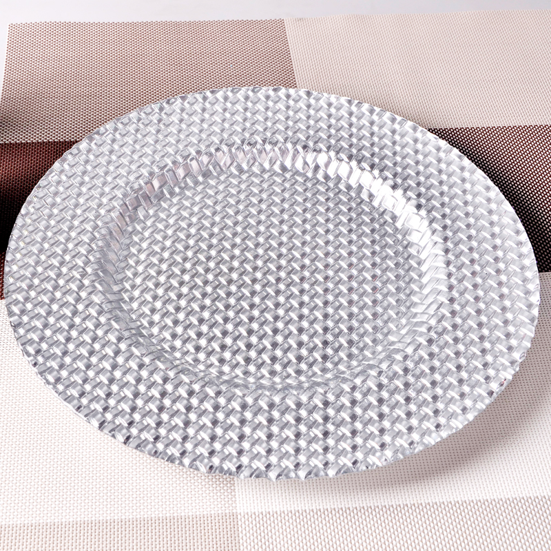Weaving pattern glass charger plate, traditional electroplating craft, manufacturers direct sales