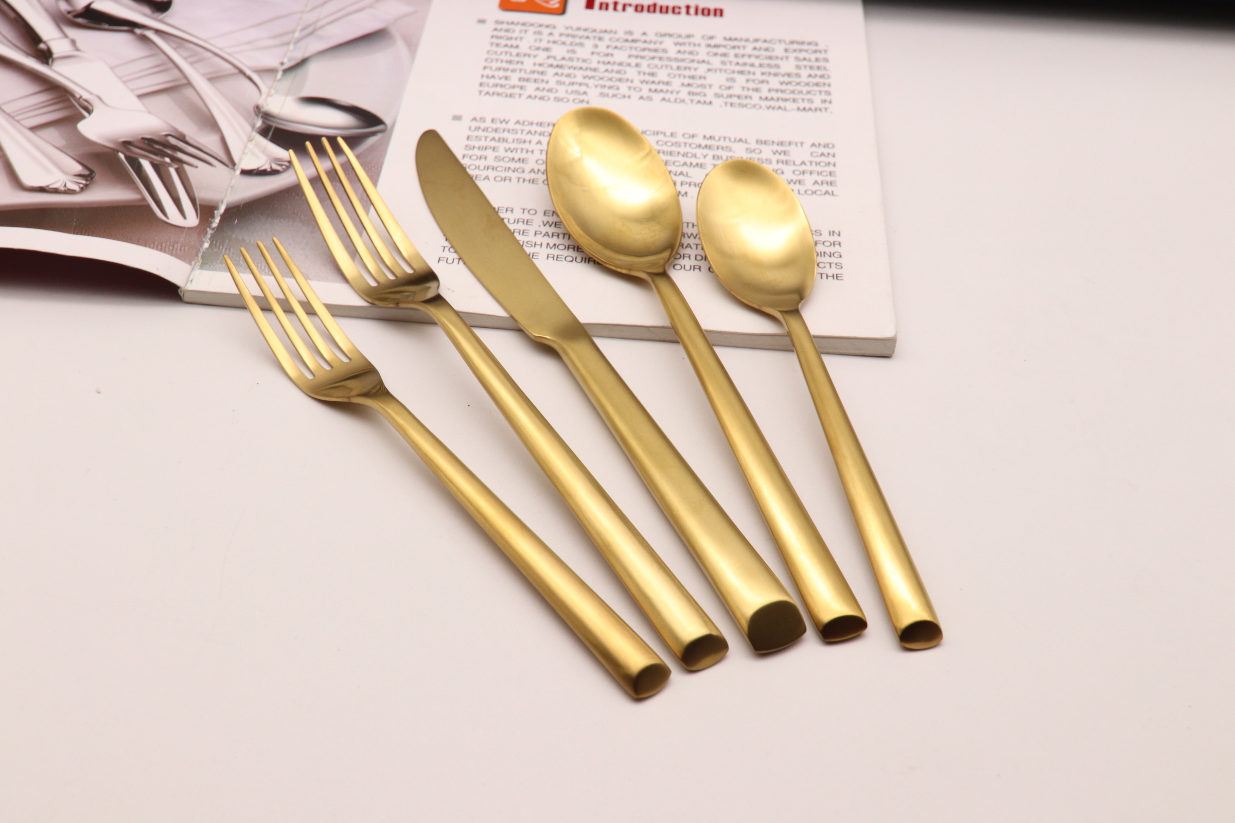 Gold plating stainless steel cutlery set plating copper flatware set