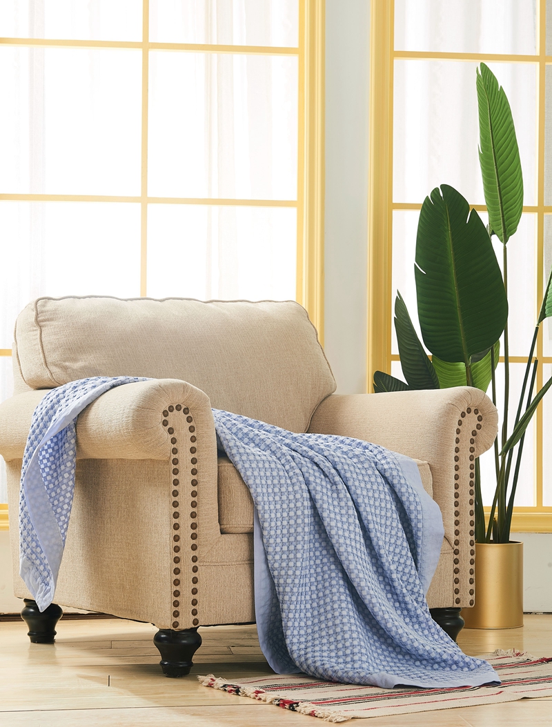 Bammboo&cotton Big check stone waffle blanket