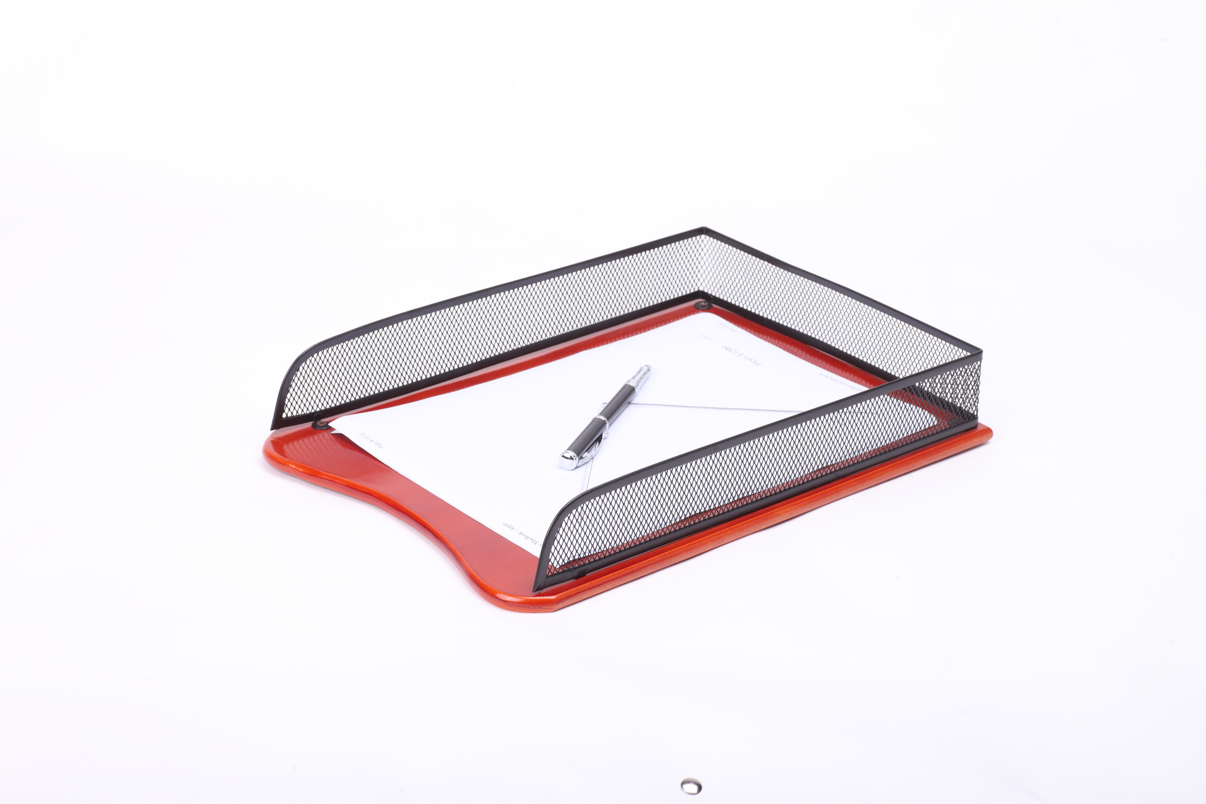 Metal Mesh Desk Document Tray with wood bottem