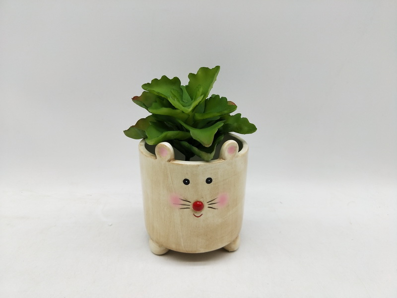 ceramic mouse flower pot with fake plant