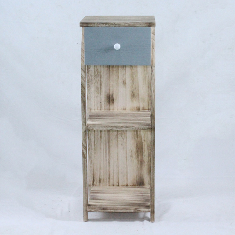 Wood flower rack side table with drawer