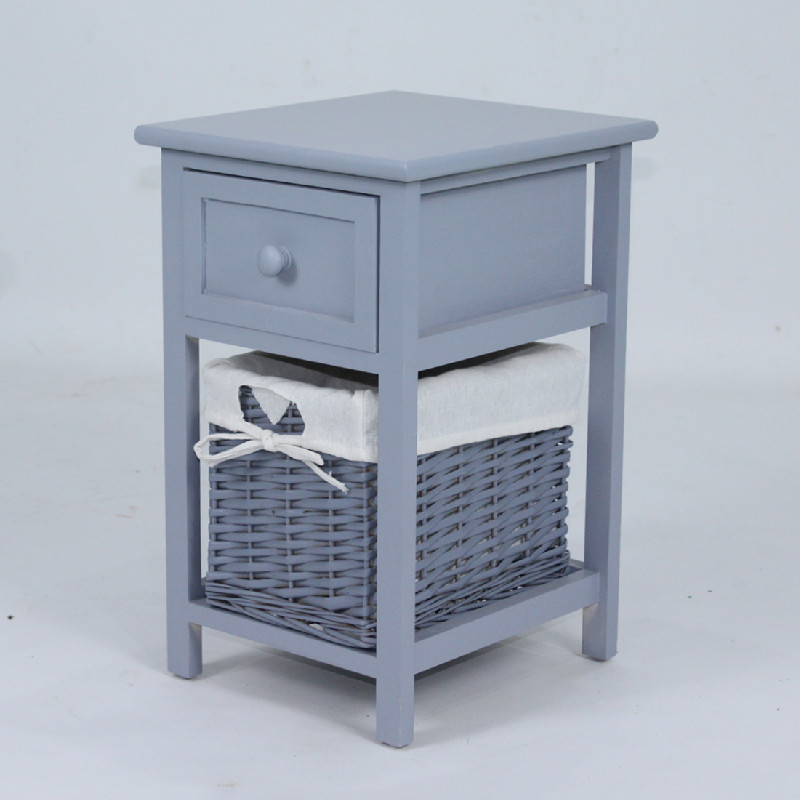 Wooden night stand with storage wicker drawer