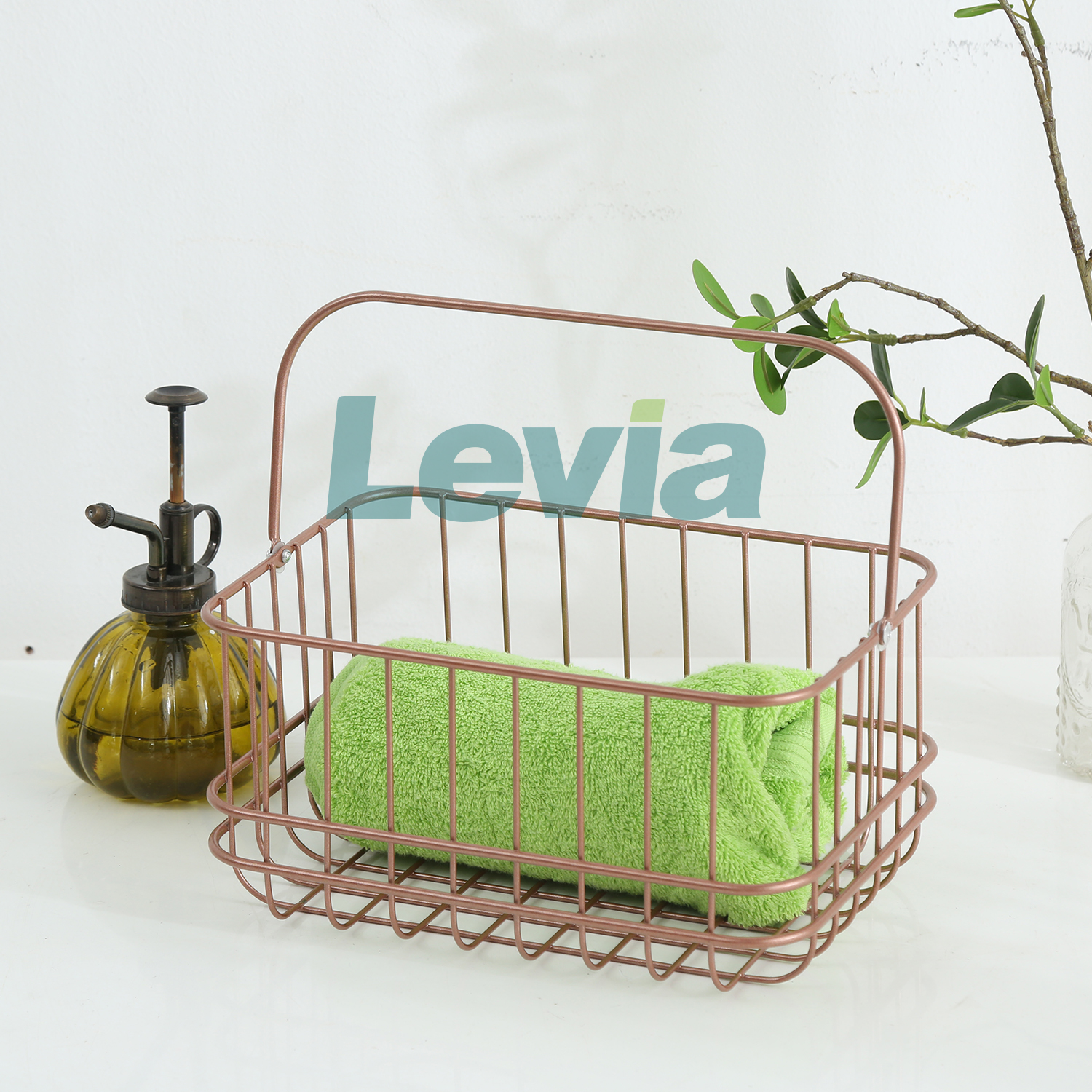 Swiveling Handle Wire Storage Basket Organizer Bin for Kithen Cabinets Freezer Bedroom Bathroom