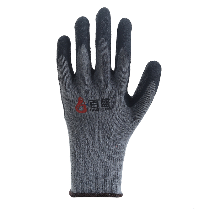 13gauge grey polycotton liner with black latex crinkle finished palm caoting glove