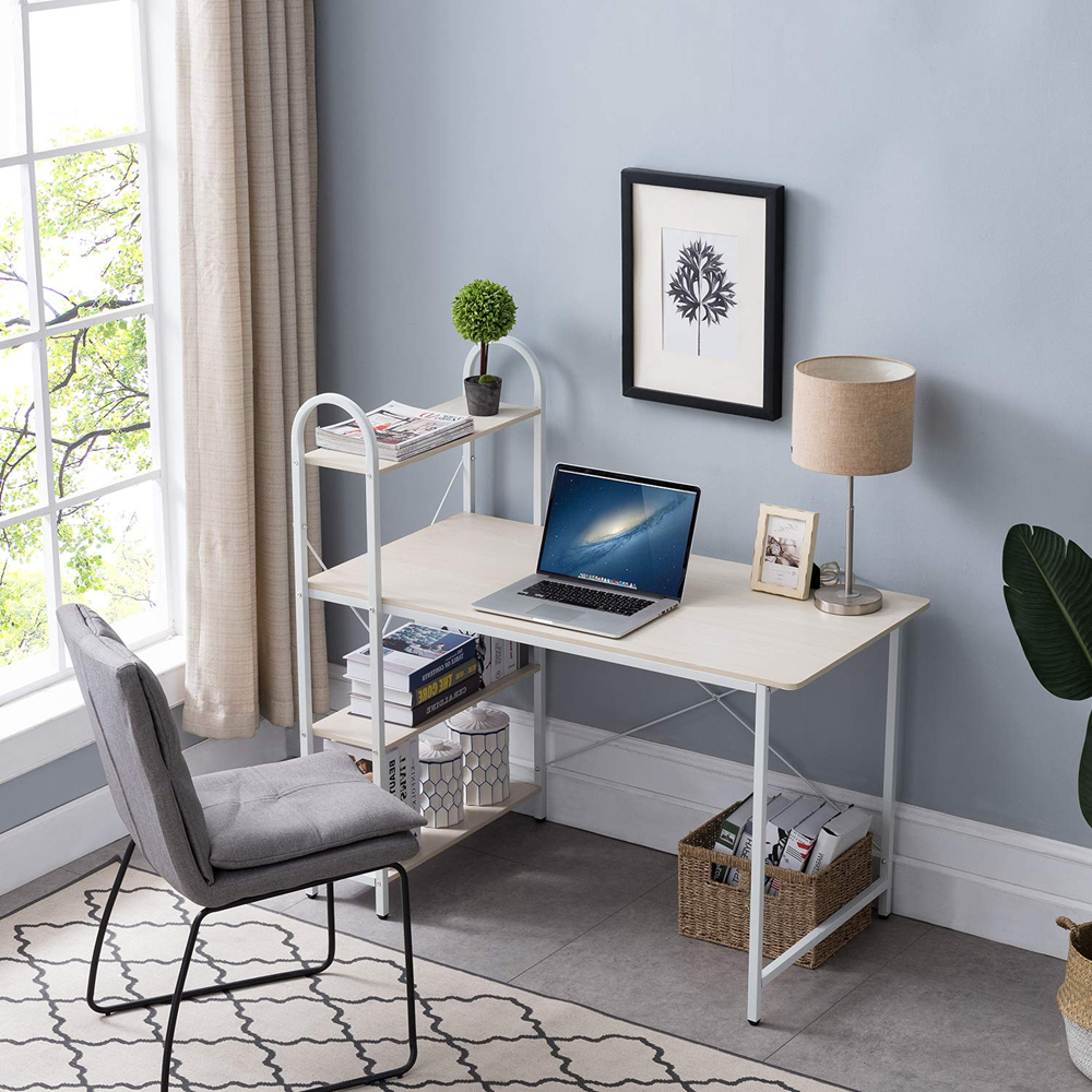 Study Desk, Home Office Study Desk with Shelf, Wood Work-Station PC Laptop Table