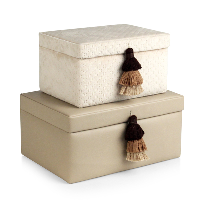Sets of two Stitched leather/velvet jewelry box-SL