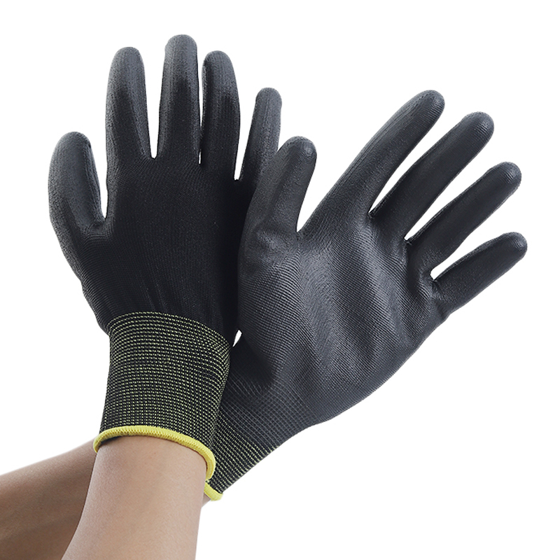 13 gauge black polyester liner with pu palm coating glove