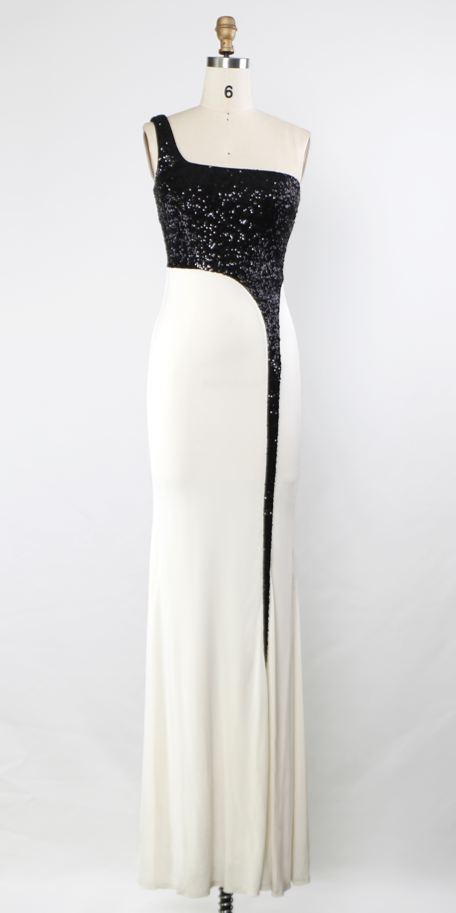 Women's One Shoulder Crepe Gown With All-Over Sequined Bodice Evening Dress