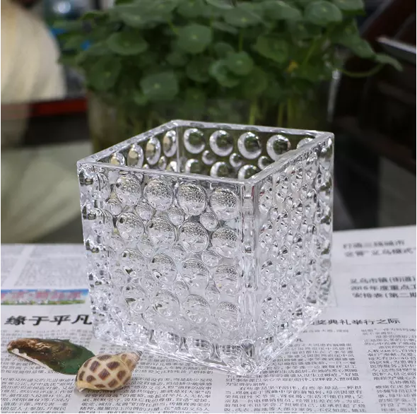 Glass candle transparent square cylinder household sitting room table office decoration decoration