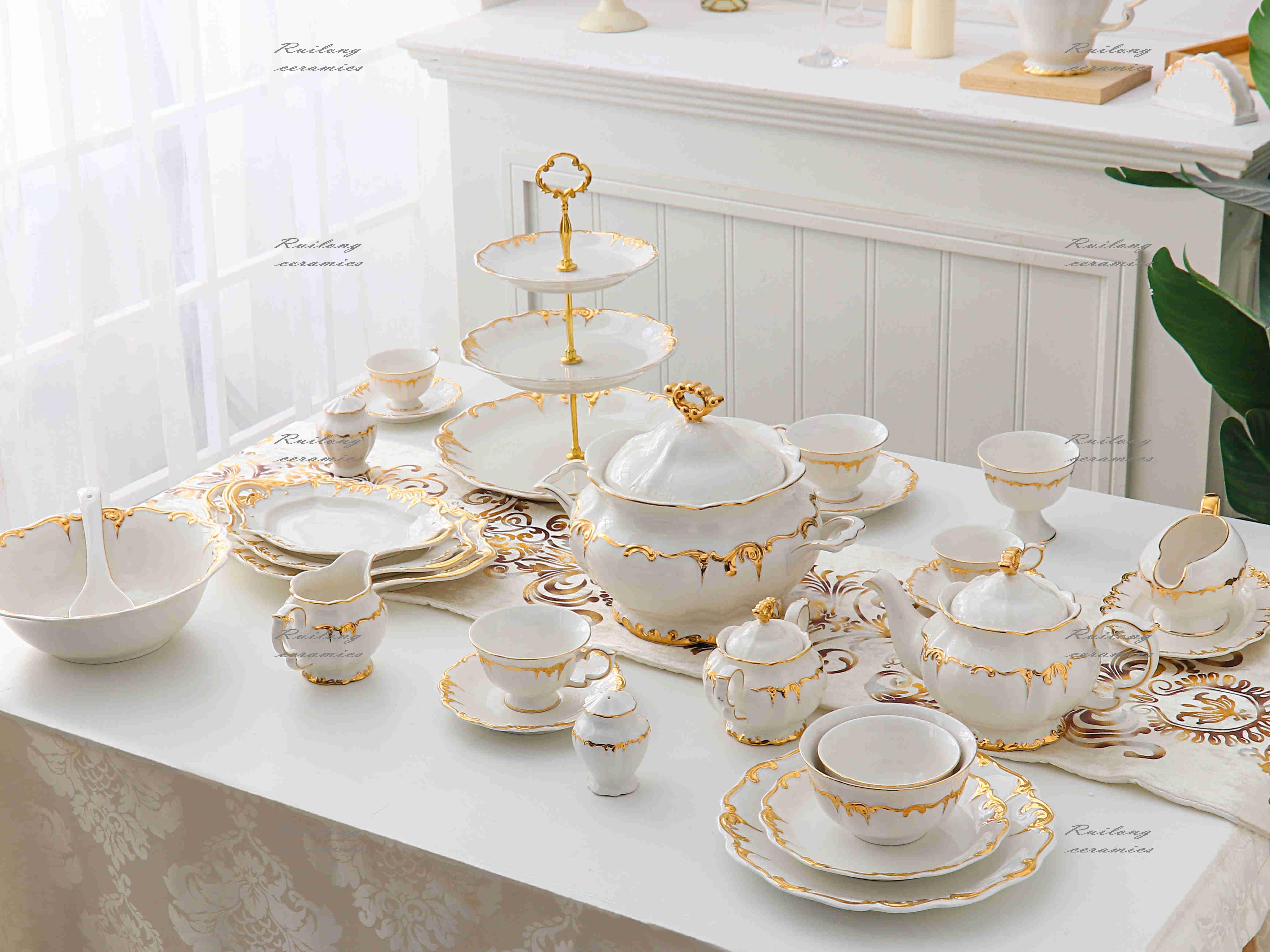 High quality western style good design household ceramic fine porcelain dinner sets