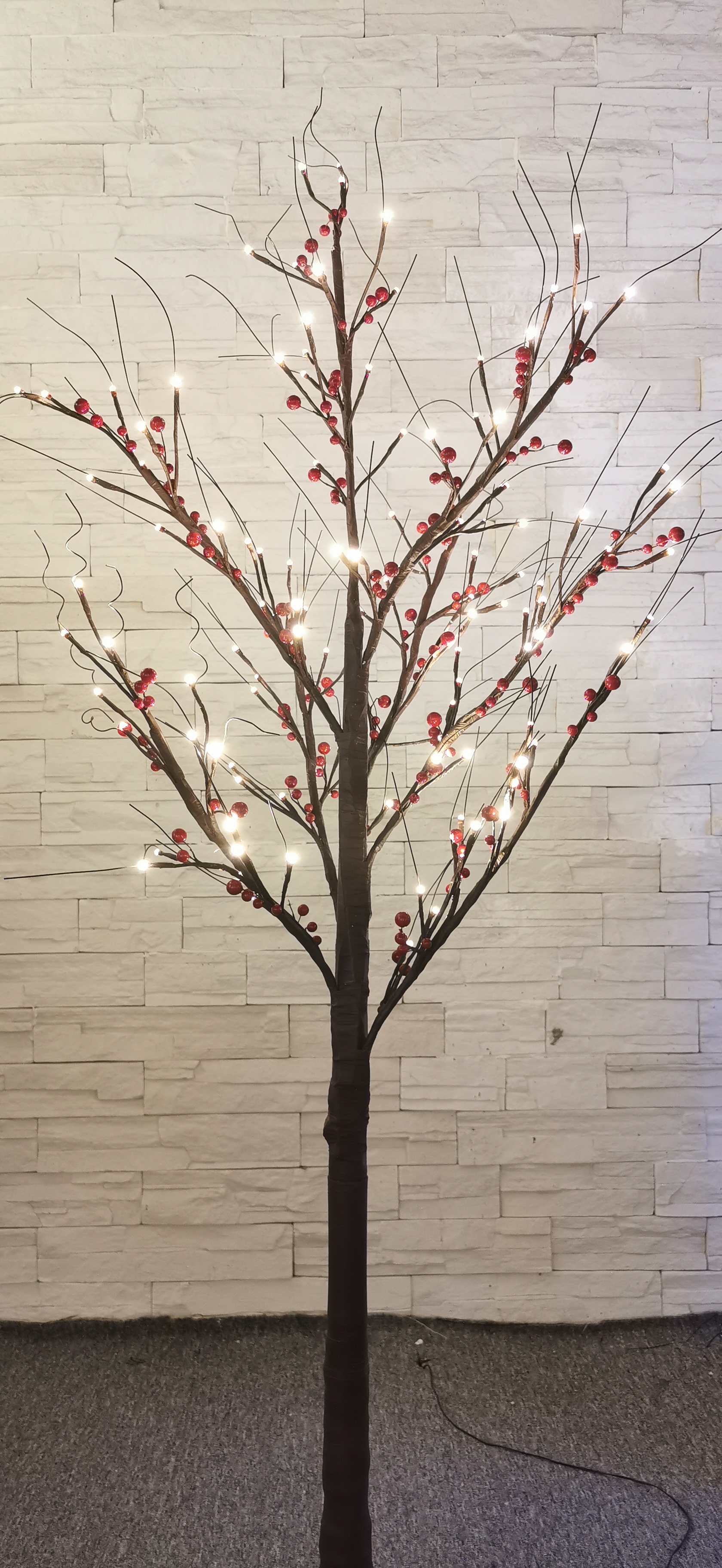 24V120L LED Tree Lights with red berry,brown branch,warm white bulb color,height1.8m.