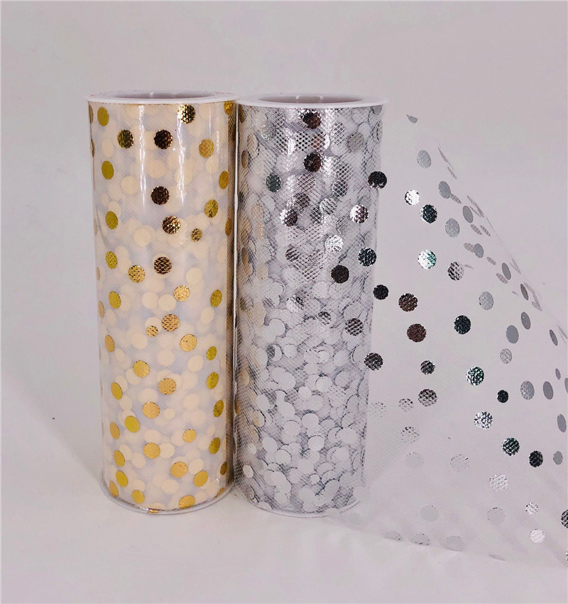 6 Inch Foil Tulle Rolls With Dot Wholesale Polyester Tulle Fabric