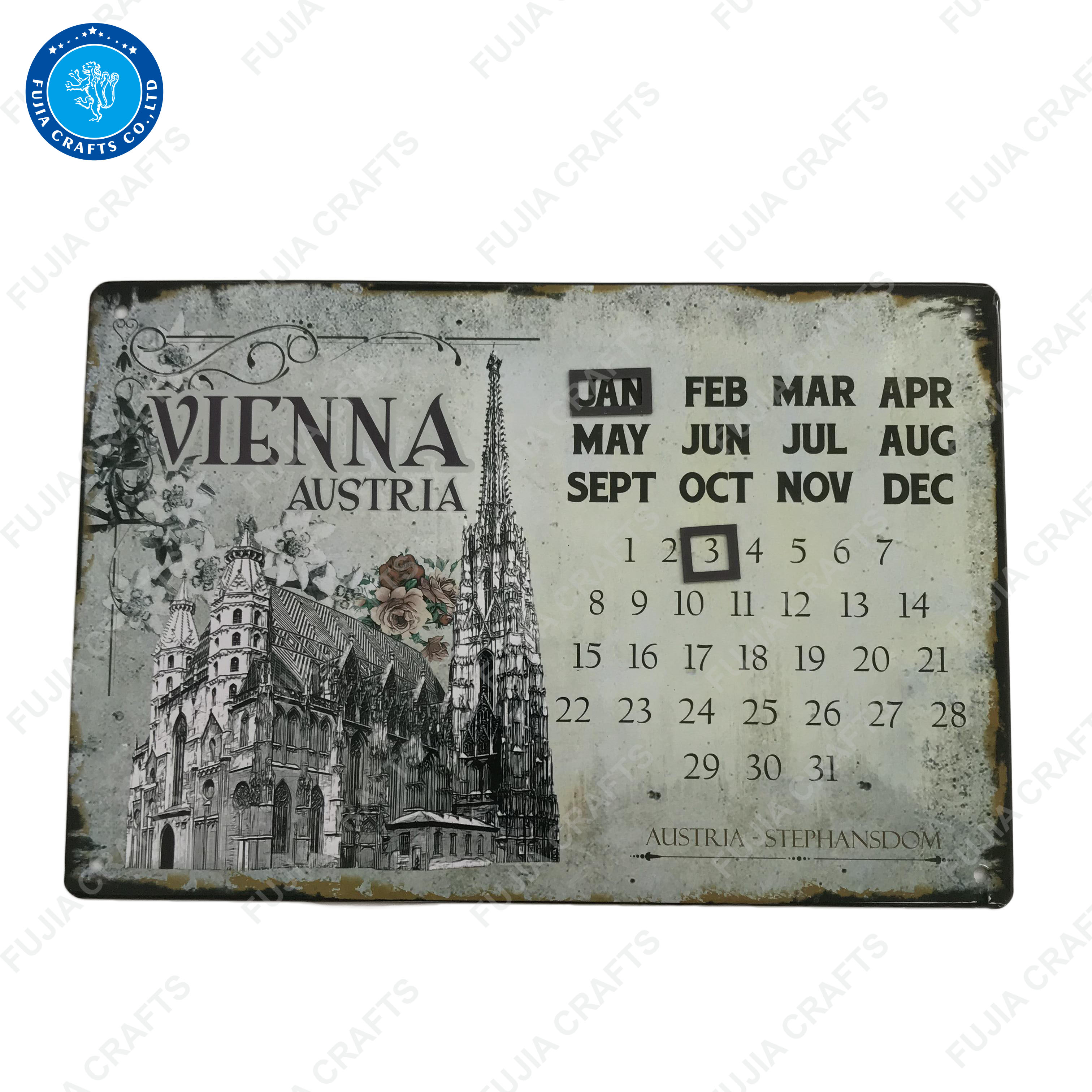 wholesale high quality vintage wall decoration metal calendar home decoration metal calendar
