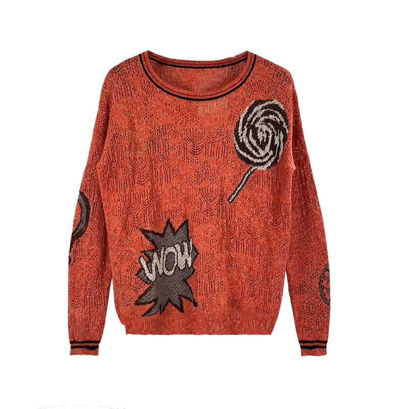 Women's Crewneck Linen Jacquard pullover Sweater