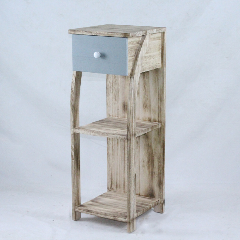 Wood flower rack side table with drawer