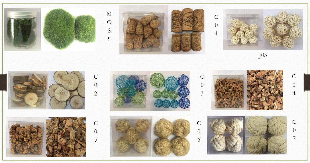 deco balls, wooden products and moss