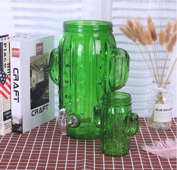 3.5L Creative cactus shaped lead-free glass with faucet juice tank large capacity hotel buffet cold beverage set