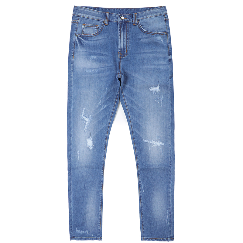 Factory wholesale men denim jeans trousers bleach ripped wash jeans pants slim fit jeans G2305