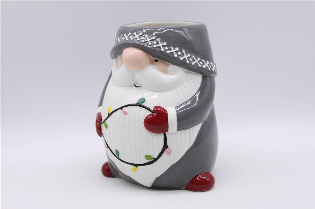 Ceramic Gnome Utensil Holder, Hand-painted Christmas Utensil Holder