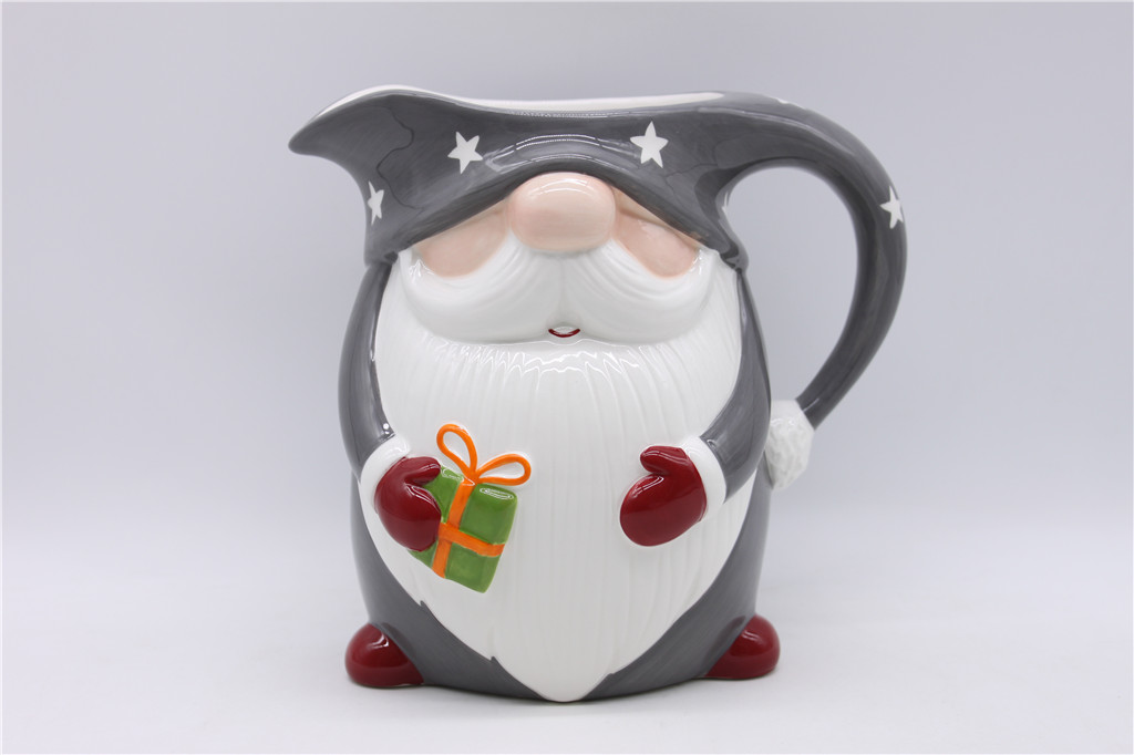 Grey Ceramic Gnome Pitcher, Grey Handpainting Christmas Pitcher