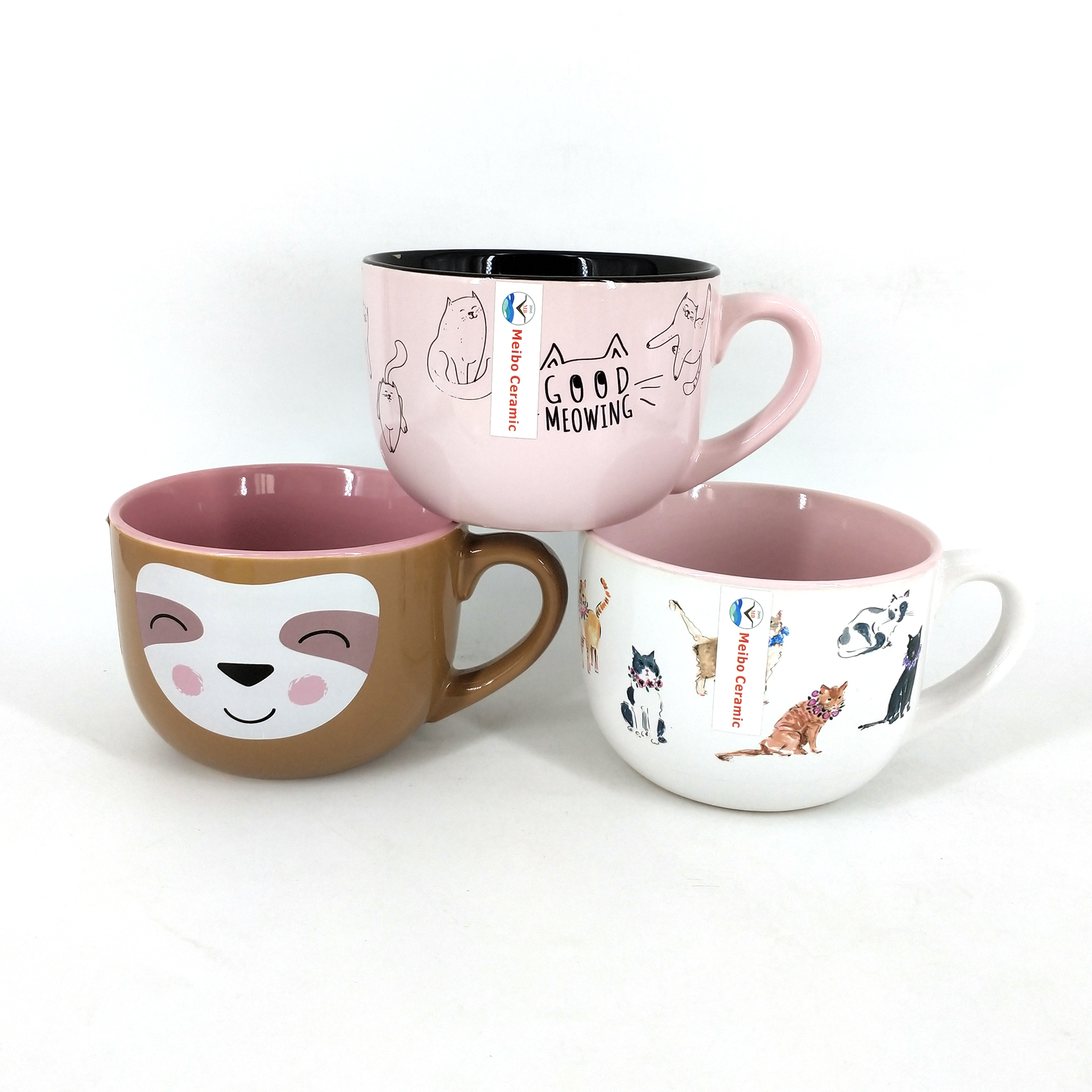 20oz two tone color glazed soup mug with decal