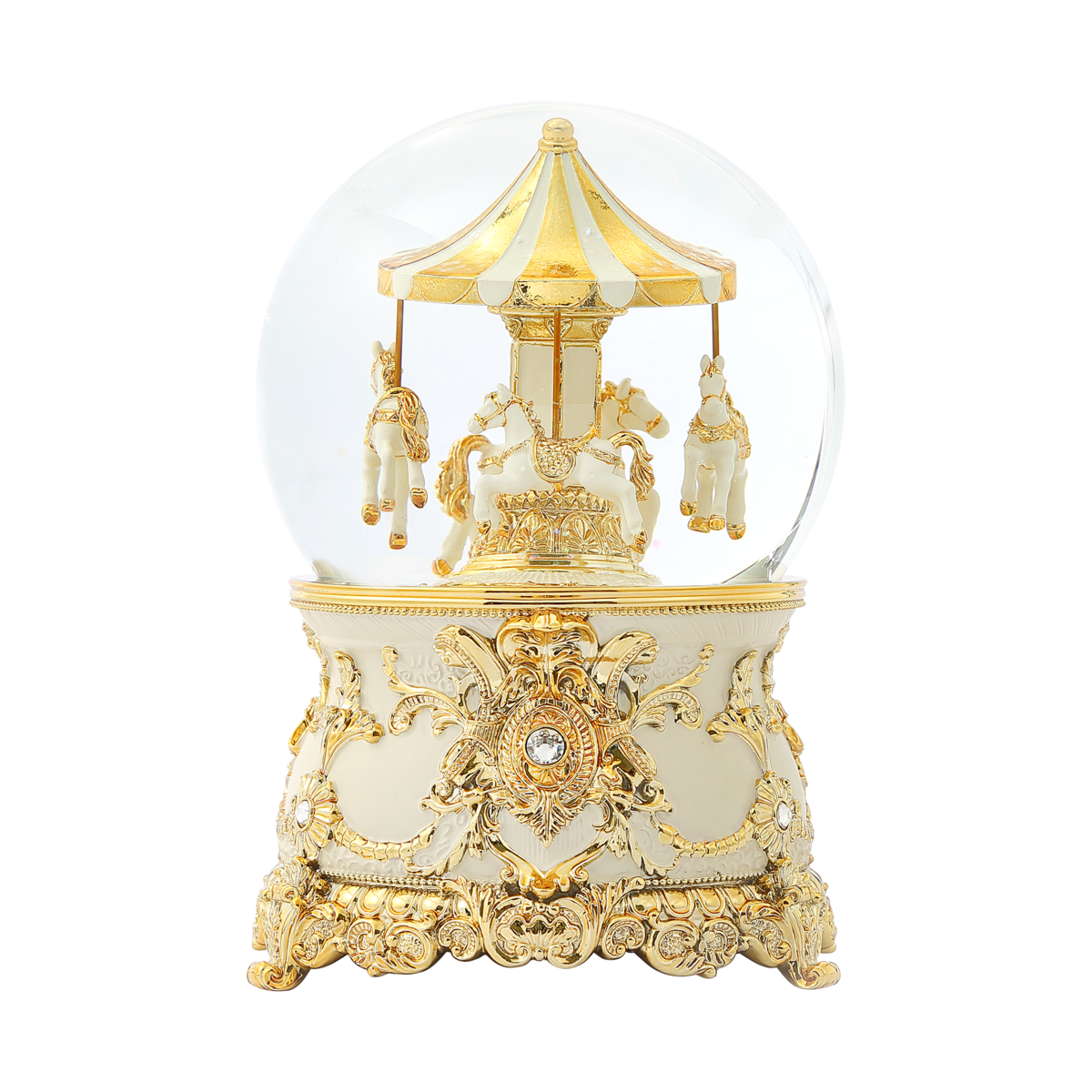 120mm Golden Carousel musical water globe with rotation and blower